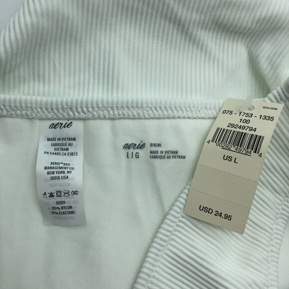 Aerie Womens Bikini Swim Bottom Ribbed Hipster Brief White Size L - Picture 3 of 4